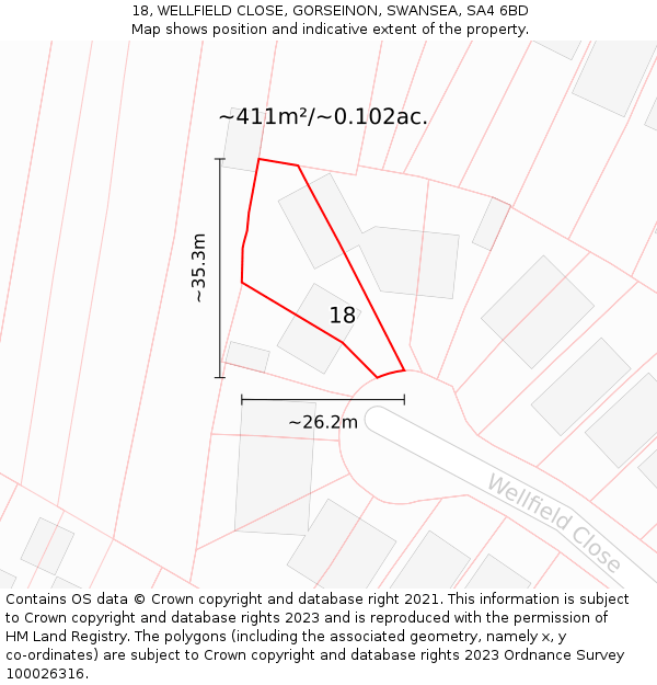18, WELLFIELD CLOSE, GORSEINON, SWANSEA, SA4 6BD: Plot and title map