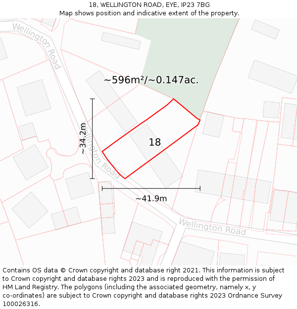 18, WELLINGTON ROAD, EYE, IP23 7BG: Plot and title map