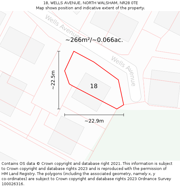 18, WELLS AVENUE, NORTH WALSHAM, NR28 0TE: Plot and title map