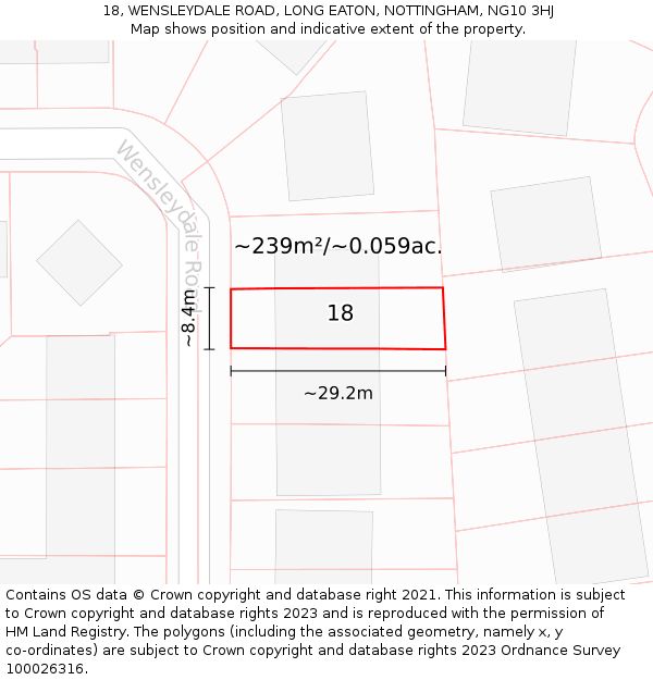 18, WENSLEYDALE ROAD, LONG EATON, NOTTINGHAM, NG10 3HJ: Plot and title map