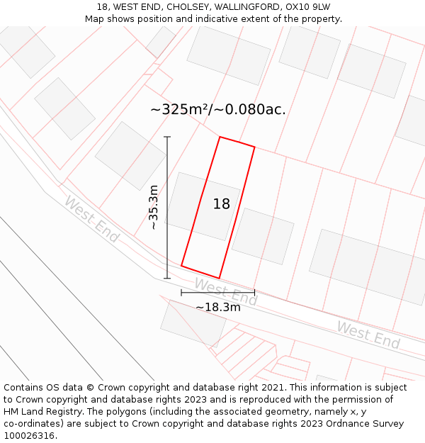 18, WEST END, CHOLSEY, WALLINGFORD, OX10 9LW: Plot and title map