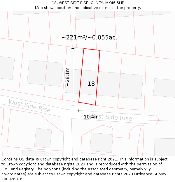 18, WEST SIDE RISE, OLNEY, MK46 5HP: Plot and title map