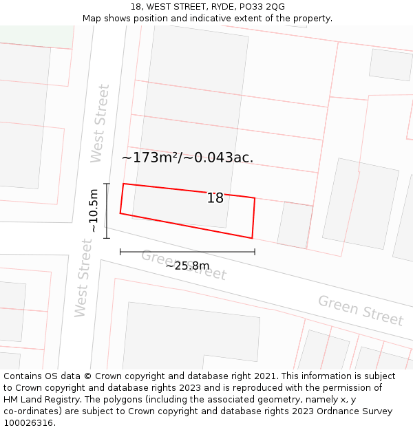 18, WEST STREET, RYDE, PO33 2QG: Plot and title map