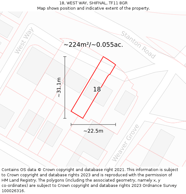 18, WEST WAY, SHIFNAL, TF11 8GR: Plot and title map