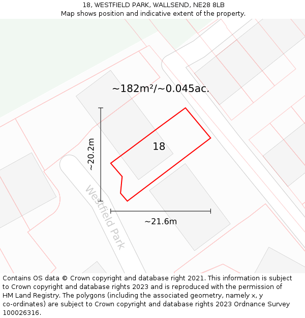 18, WESTFIELD PARK, WALLSEND, NE28 8LB: Plot and title map