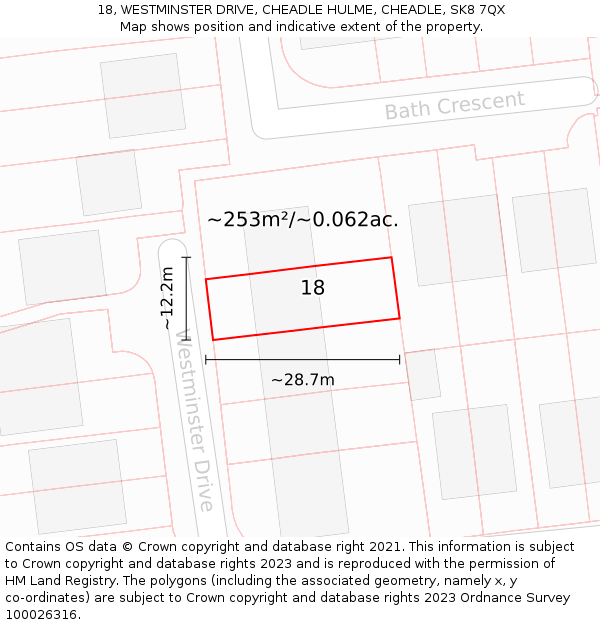 18, WESTMINSTER DRIVE, CHEADLE HULME, CHEADLE, SK8 7QX: Plot and title map