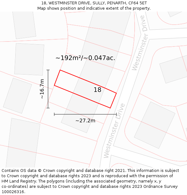 18, WESTMINSTER DRIVE, SULLY, PENARTH, CF64 5ET: Plot and title map