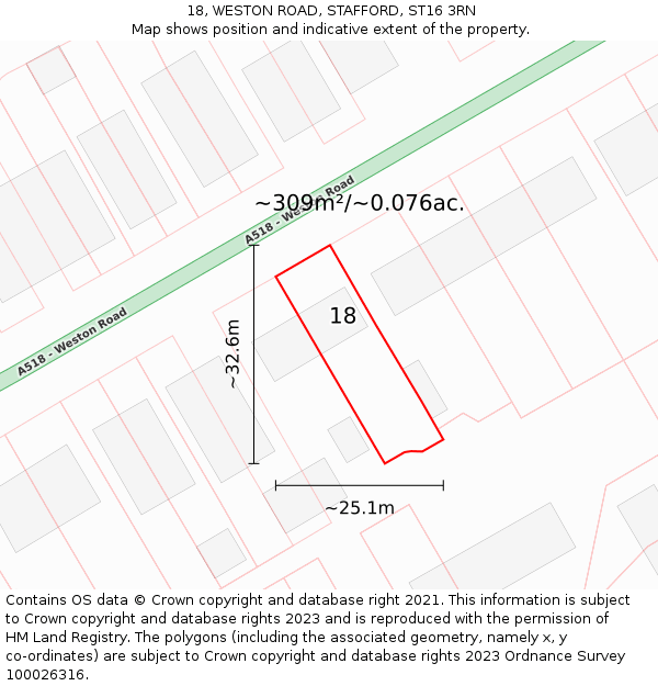 18, WESTON ROAD, STAFFORD, ST16 3RN: Plot and title map