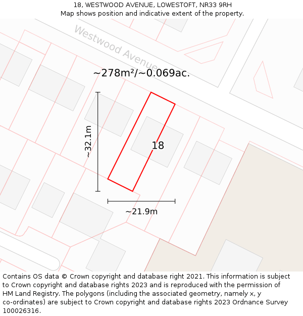 18, WESTWOOD AVENUE, LOWESTOFT, NR33 9RH: Plot and title map