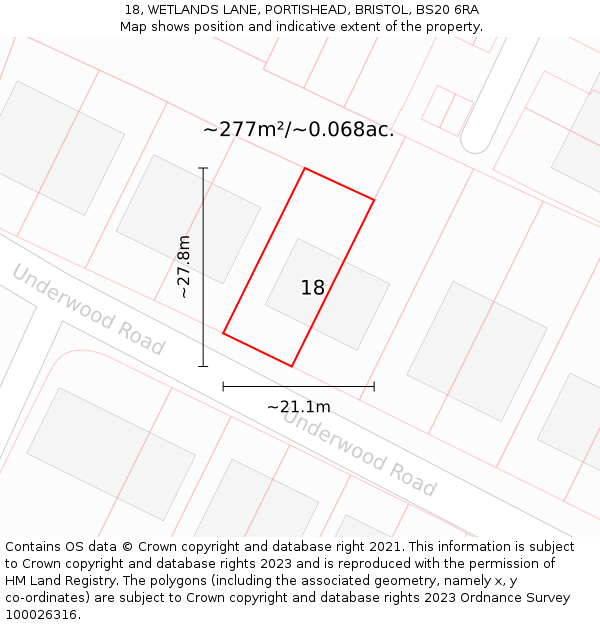 18, WETLANDS LANE, PORTISHEAD, BRISTOL, BS20 6RA: Plot and title map