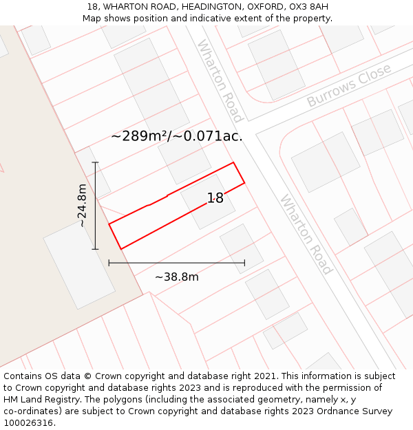 18, WHARTON ROAD, HEADINGTON, OXFORD, OX3 8AH: Plot and title map