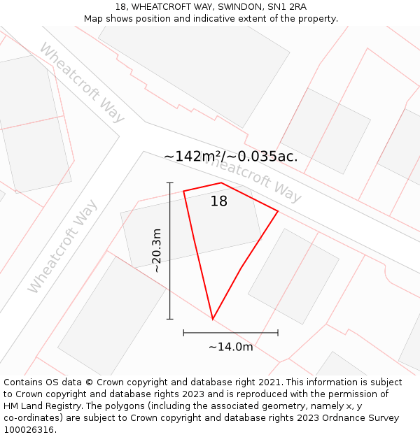 18, WHEATCROFT WAY, SWINDON, SN1 2RA: Plot and title map