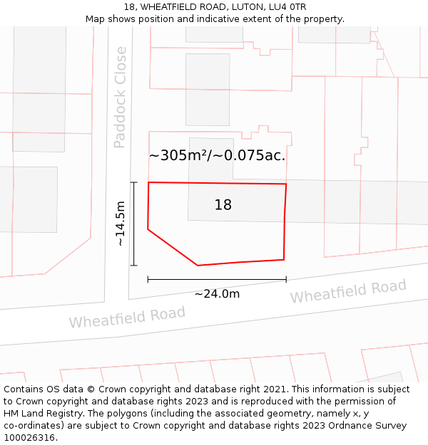 18, WHEATFIELD ROAD, LUTON, LU4 0TR: Plot and title map