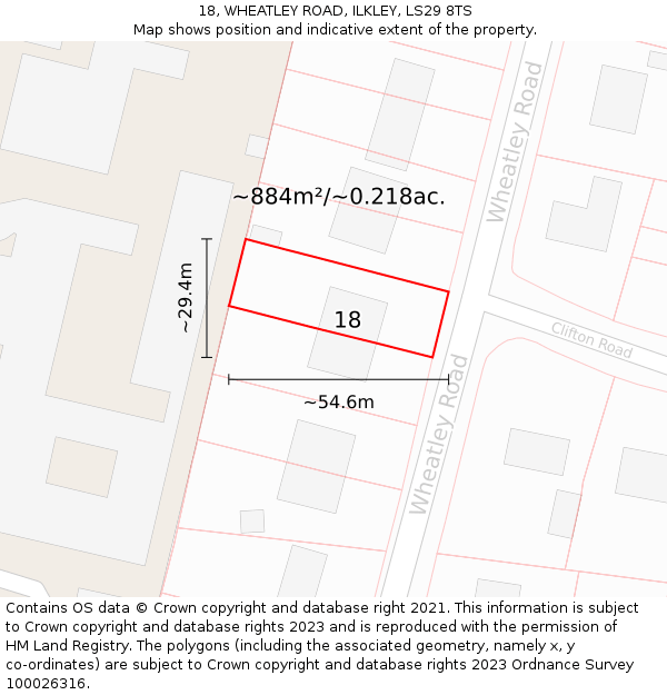 18, WHEATLEY ROAD, ILKLEY, LS29 8TS: Plot and title map