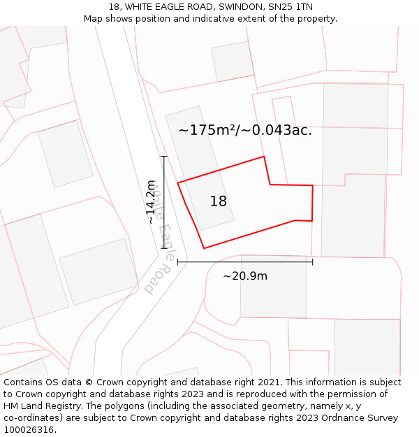 18, WHITE EAGLE ROAD, SWINDON, SN25 1TN: Plot and title map