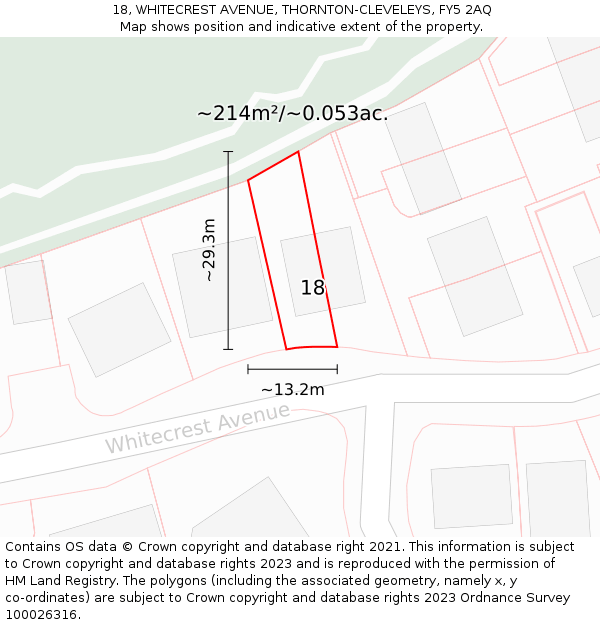 18, WHITECREST AVENUE, THORNTON-CLEVELEYS, FY5 2AQ: Plot and title map