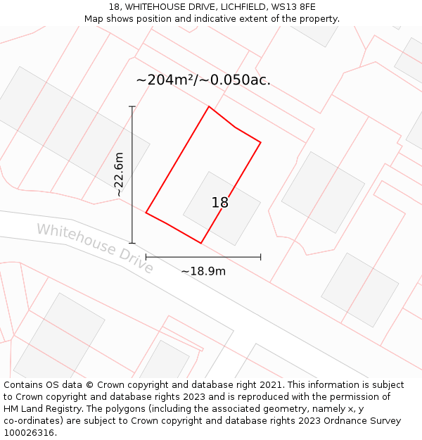 18, WHITEHOUSE DRIVE, LICHFIELD, WS13 8FE: Plot and title map