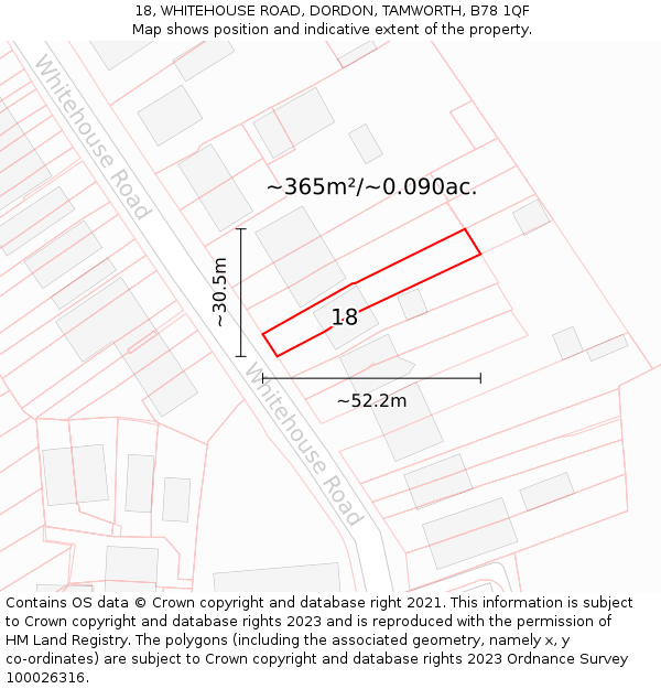 18, WHITEHOUSE ROAD, DORDON, TAMWORTH, B78 1QF: Plot and title map