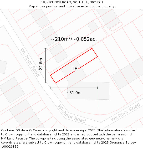 18, WICHNOR ROAD, SOLIHULL, B92 7PU: Plot and title map