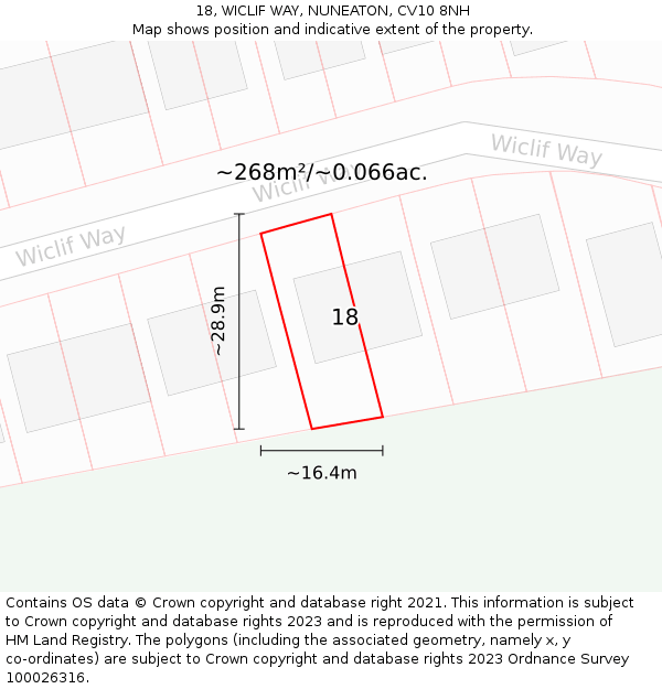 18, WICLIF WAY, NUNEATON, CV10 8NH: Plot and title map