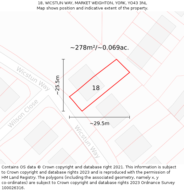 18, WICSTUN WAY, MARKET WEIGHTON, YORK, YO43 3NL: Plot and title map