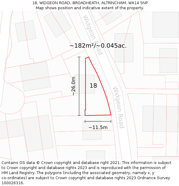 18, WIDGEON ROAD, BROADHEATH, ALTRINCHAM, WA14 5NP: Plot and title map