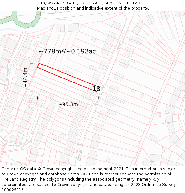18, WIGNALS GATE, HOLBEACH, SPALDING, PE12 7HL: Plot and title map