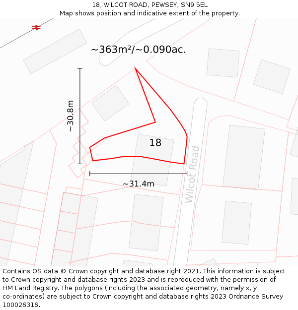 18, WILCOT ROAD, PEWSEY, SN9 5EL: Plot and title map