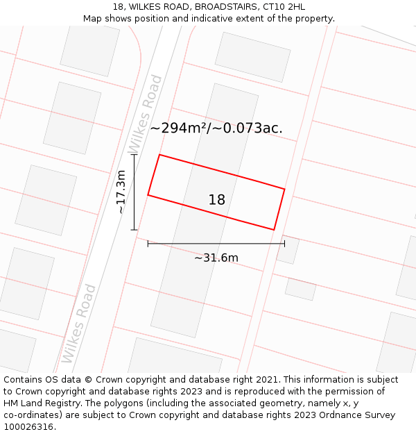 18, WILKES ROAD, BROADSTAIRS, CT10 2HL: Plot and title map