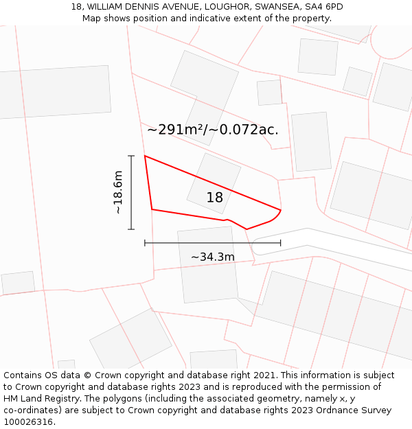 18, WILLIAM DENNIS AVENUE, LOUGHOR, SWANSEA, SA4 6PD: Plot and title map