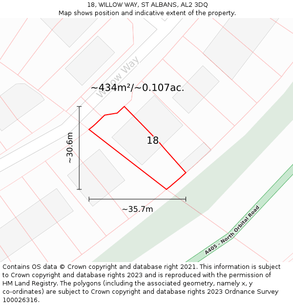 18, WILLOW WAY, ST ALBANS, AL2 3DQ: Plot and title map