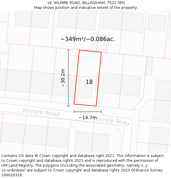 18, WILMIRE ROAD, BILLINGHAM, TS22 5EN: Plot and title map