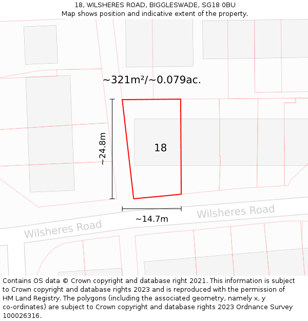 18, WILSHERES ROAD, BIGGLESWADE, SG18 0BU: Plot and title map
