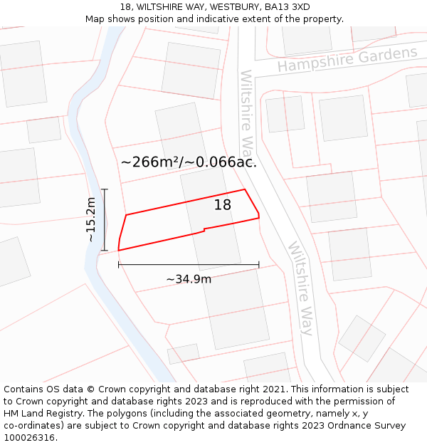 18, WILTSHIRE WAY, WESTBURY, BA13 3XD: Plot and title map