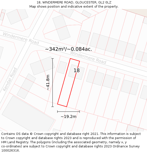 18, WINDERMERE ROAD, GLOUCESTER, GL2 0LZ: Plot and title map