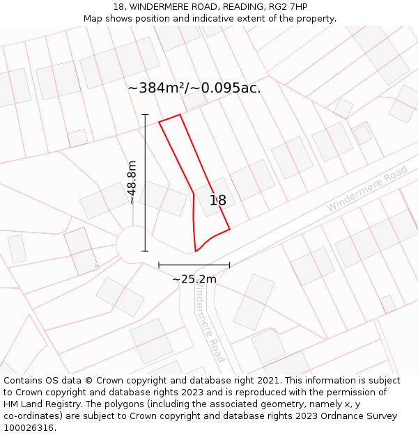 18, WINDERMERE ROAD, READING, RG2 7HP: Plot and title map