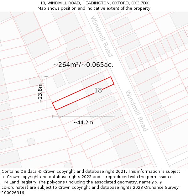 18, WINDMILL ROAD, HEADINGTON, OXFORD, OX3 7BX: Plot and title map