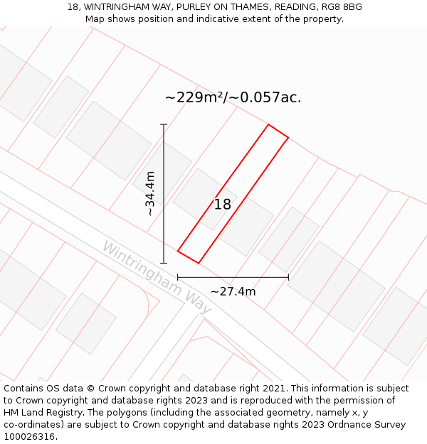 18, WINTRINGHAM WAY, PURLEY ON THAMES, READING, RG8 8BG: Plot and title map