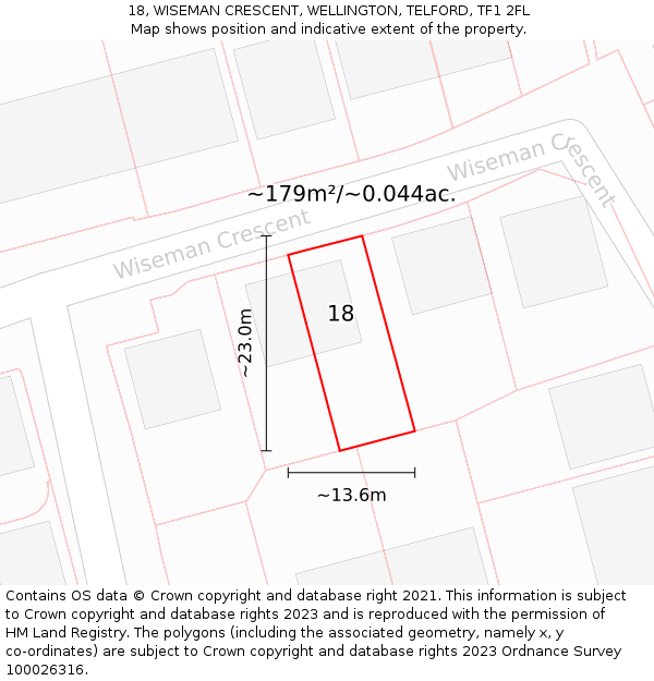 18, WISEMAN CRESCENT, WELLINGTON, TELFORD, TF1 2FL: Plot and title map