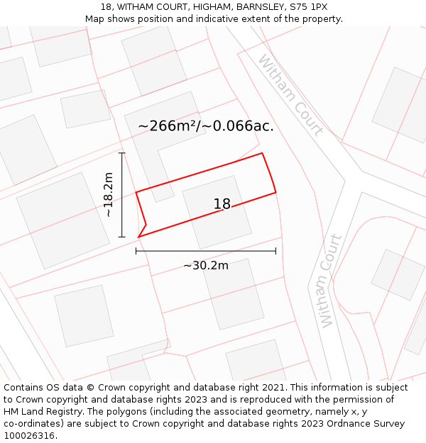 18, WITHAM COURT, HIGHAM, BARNSLEY, S75 1PX: Plot and title map