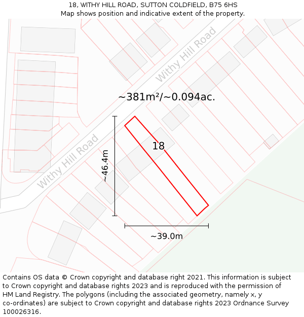 18, WITHY HILL ROAD, SUTTON COLDFIELD, B75 6HS: Plot and title map