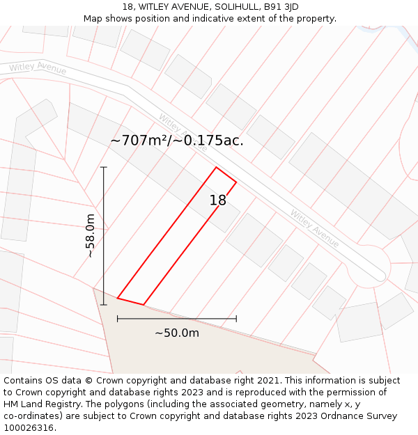 18, WITLEY AVENUE, SOLIHULL, B91 3JD: Plot and title map