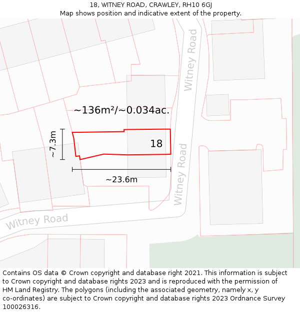 18, WITNEY ROAD, CRAWLEY, RH10 6GJ: Plot and title map