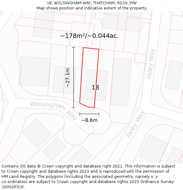 18, WOLSINGHAM WAY, THATCHAM, RG19 3YW: Plot and title map