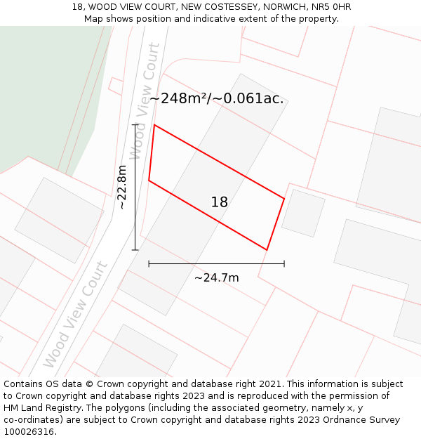 18, WOOD VIEW COURT, NEW COSTESSEY, NORWICH, NR5 0HR: Plot and title map