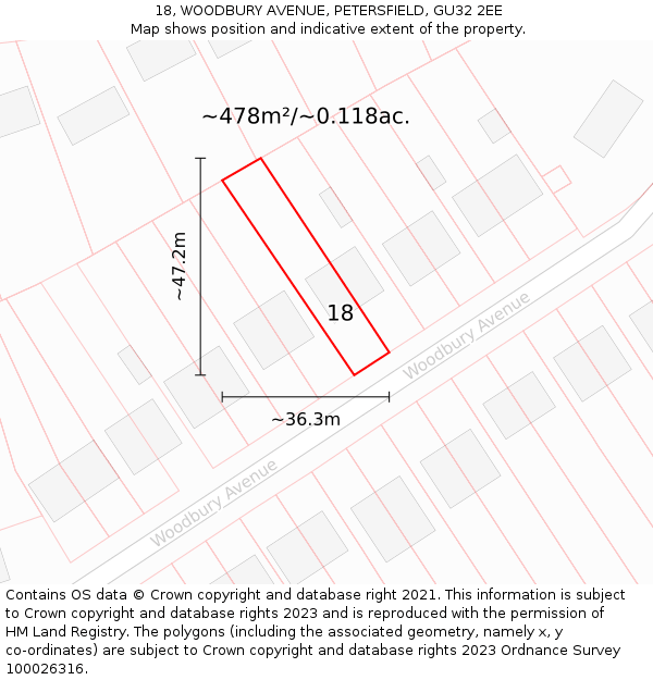 18, WOODBURY AVENUE, PETERSFIELD, GU32 2EE: Plot and title map