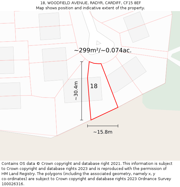 18, WOODFIELD AVENUE, RADYR, CARDIFF, CF15 8EF: Plot and title map