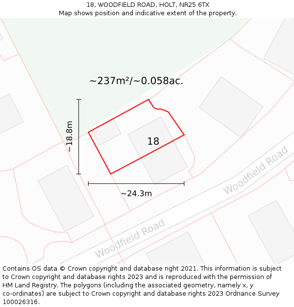 18, WOODFIELD ROAD, HOLT, NR25 6TX: Plot and title map