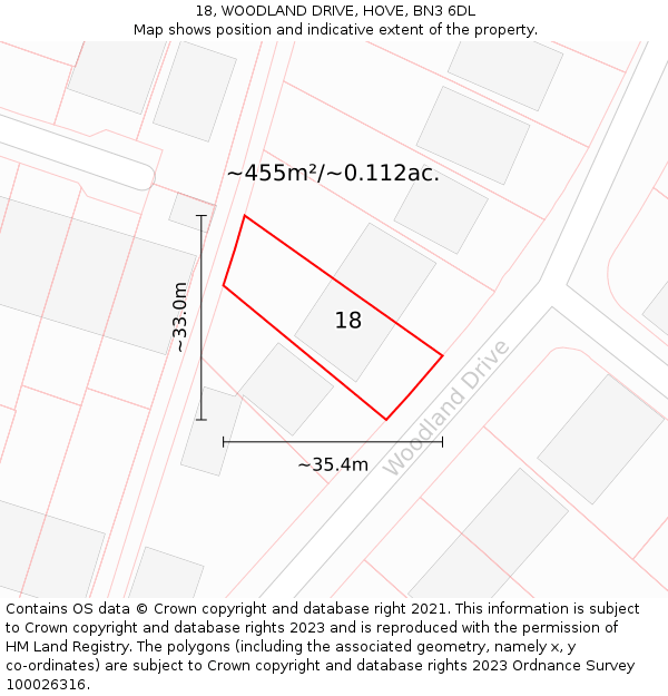 18, WOODLAND DRIVE, HOVE, BN3 6DL: Plot and title map