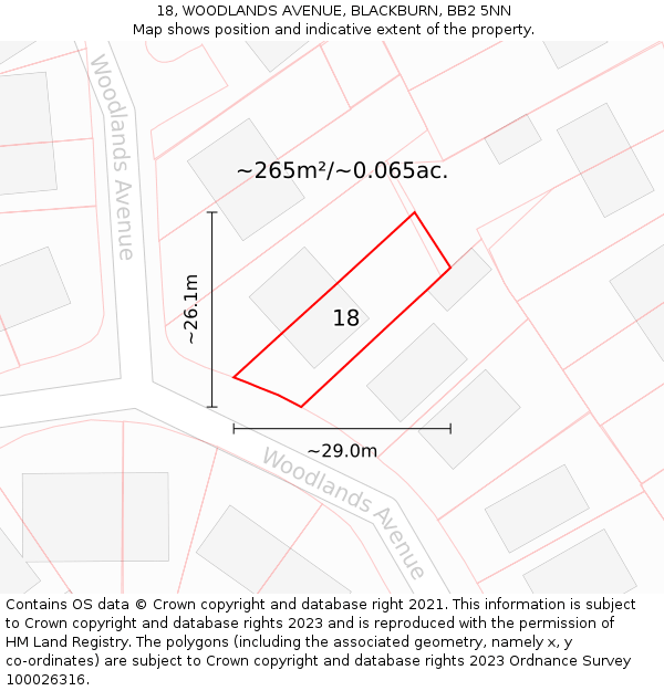 18, WOODLANDS AVENUE, BLACKBURN, BB2 5NN: Plot and title map